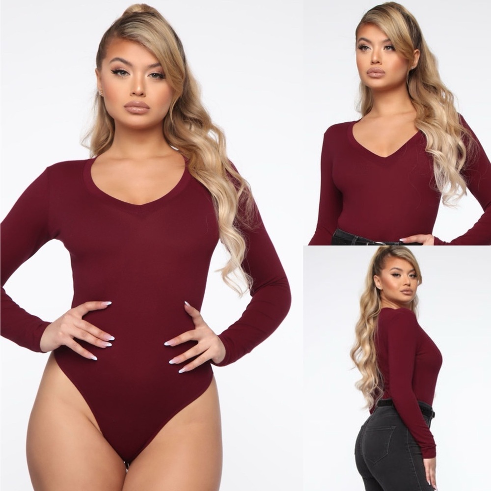 Fashion Nova Women's Voted Most Liked Bodysuit Top Shirt Size XL Wine Brand New